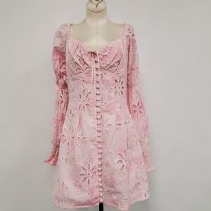 Sabo Luxe Womens Coquette Amala Mini Dress Dress‎ Size L Pink Tie Dye Eyelet